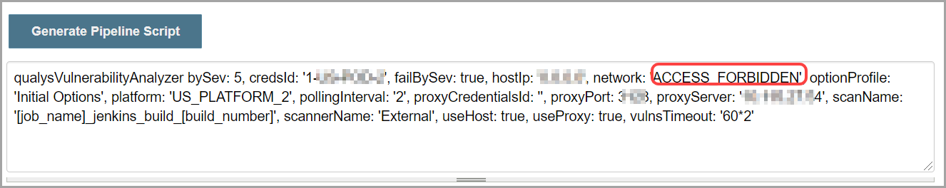 When custom network feature is not enabled in your subscription, predefined Network gets selected and in pipeline script, network shows Access Forbidden.